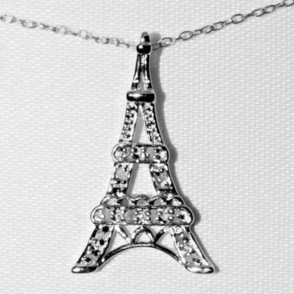 Genuine Natural Diamond Eiffel Tower Necklace